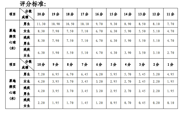 原地擲實心球評分標準