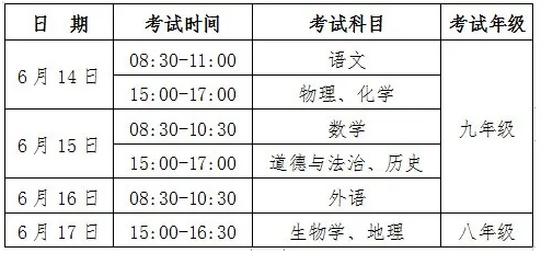 安徽中考考試時(shí)間