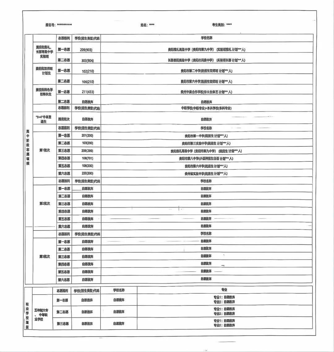 貴陽中考志愿填報