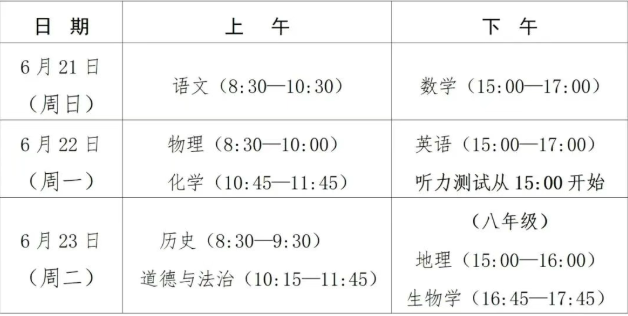 2026福建省中考統(tǒng)考時間安排表